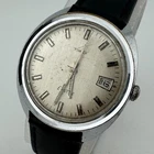 Vintage Timex Electric Watch Men Silver Date Black Leather Analog New Battery