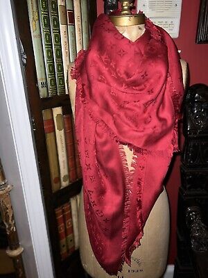 Louis Vuitton Red silk/wool traveller monofram shawl Dark red ref