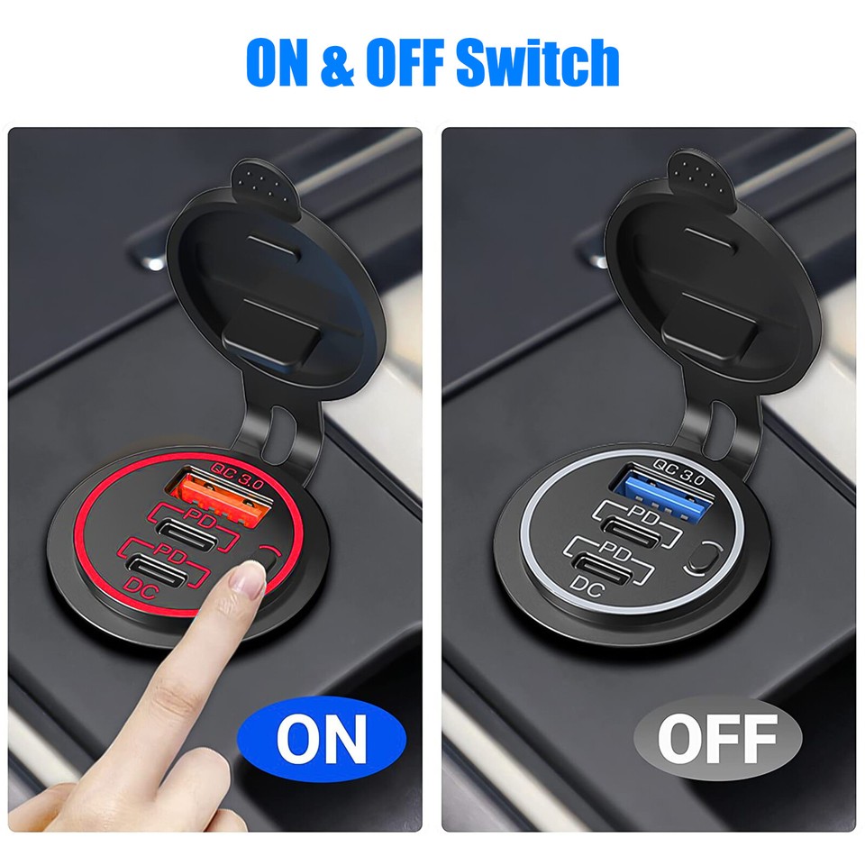 Stock Preferred 12V USB C Car Charger Socket PD 55W & QC3.0 36W Fast Charging Black