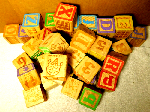 Playskool~Alphabet, Numbers, & Pictures Wooden Building Toy Playing Blocks 2013 - Picture 16 of 20