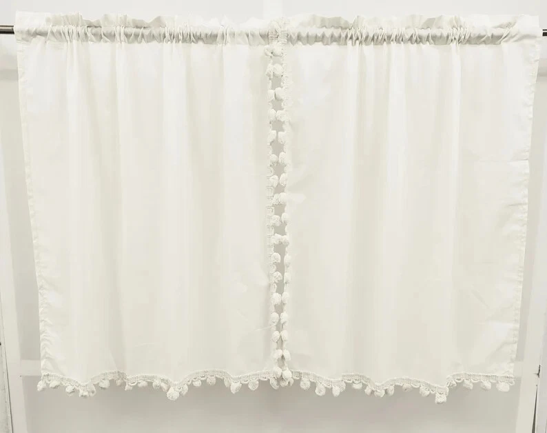 Pares de paneles de flecos de bola clásicos vintage, pares de niveles, cenefas y corbatas BLANCO Foto 2 de 4