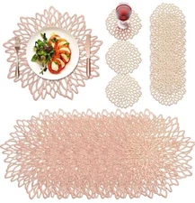 12 Pcs Rose Gold Round Pressed Vinyl Placemats Metallic Placemats & Coasters  
