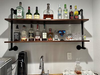 Industrial Pipe Shelves Shelving 48 Inch With Solid Wood Planks Farmhouse Pipe B