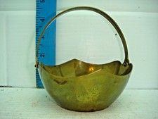 Vintage Brass Small Trinket Basket Dish with Folding Handle made in India