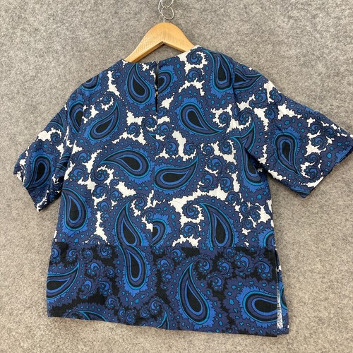 Topshop Shirt Womens 6 Blue paisley Short Sleeve Round Neck Cotton 30504 - Picture 10 of 11