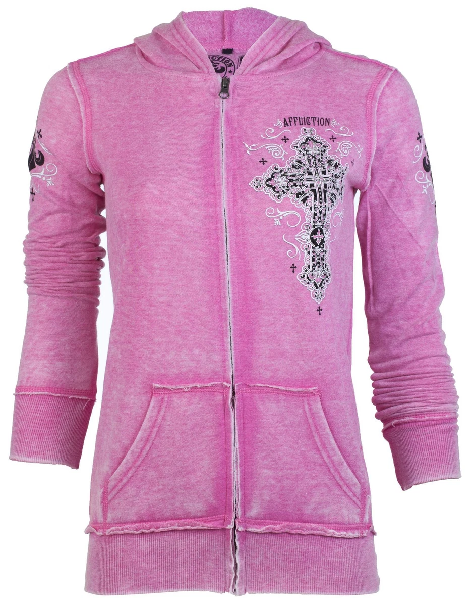 Affliction Women s Zip Up Hoodie Jacket Paradigm Biker Tattoo