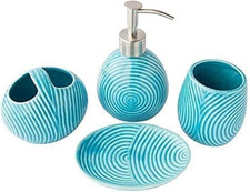 Designer 4 Piece Bathroom Accessory Set Ceramic Bath Set W/Liquid Soap or Loti