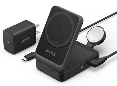 Anker MagGo Wireless Charging Station (15W, Foldable 3-in-1) Black