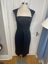 WHITE HOUSE BLACK MARKET BLACK SHEATH DRESS -LOVELY OPEN NECKLINE-SIZE4-PERFECT