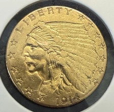 1914 $2.50 Indian Head Gold Quarter Eagle – AU Details – Verified 22K Gold