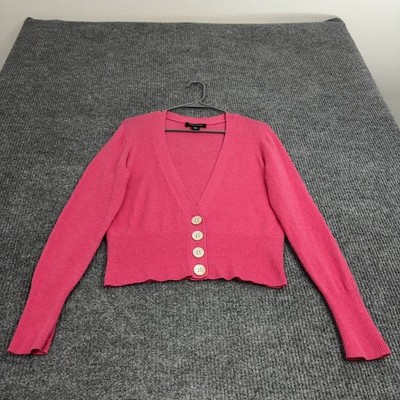 Banana Republic Cardigan Women M Pink Cashmere V Neck Button Front Cropped Style