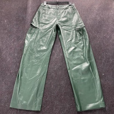 LAMARQUE Faleen Faux Leather Loose Pants Women's Size L Alpine Green
