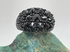 Size 9 Vintage Joan Boyce BLACK Crystal 925 Sterling Silver Statement RING