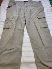 Wrangler Riggs Pants Mens 48x30 Khaki Ripstop Cargo Canvas Double Front Knee