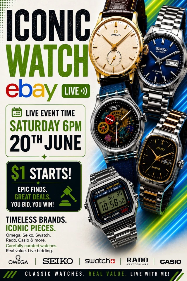 $1 Starts Watches: Omega Swatch Seiko Rado Casio