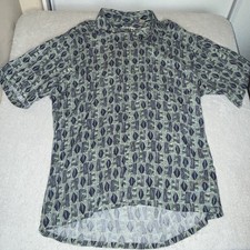 Vintage Campia Moda Button-up Geometric Blue Green Hawaiian Mens M RAYON
