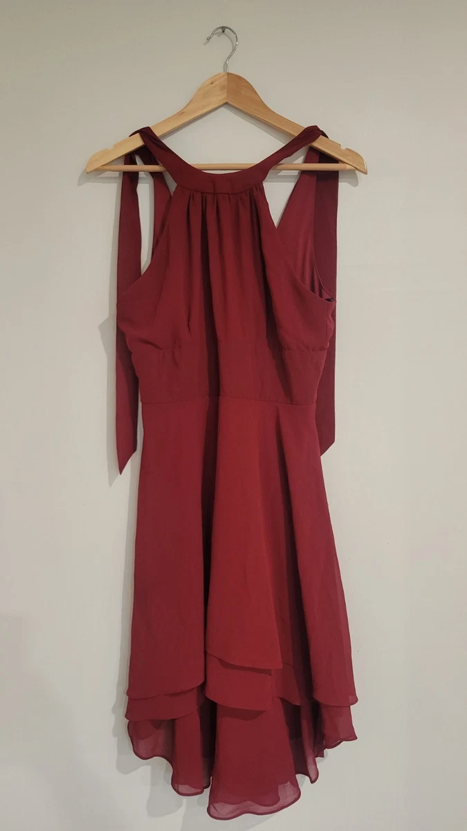 chiffon burgundy maxi dress A-line High Halter Keyhole Burgundy Chiffon Long Bridesmaid dress main image 0