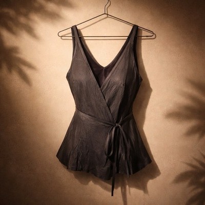 Illia Leather and Knit Wrap Top   Women's large  Black