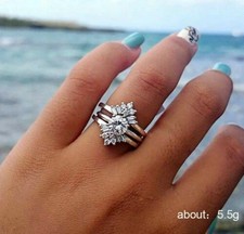 Fashion Women Cubic Zirconia Silver Plated Rings Wedding Jewelry Size 6-10