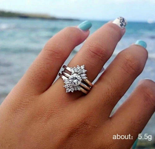 Fashion Women Cubic Zirconia Silver Plated Rings Wedding Jewelry Size 6-10