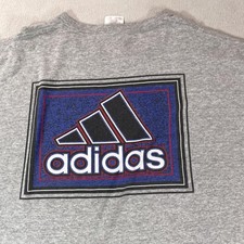 Vintage Adidas Shirt Mens Large Gray Big Box Logo Graphic Sports Tee USA 90s Top