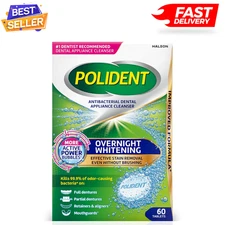 Polident Overnight Whitening Antibacterial Dental Appliance Cleanser Tablets, 60