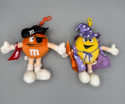 Vintage M&M Galerie Plush Orange Pirate and Yellow Wizard Keychain