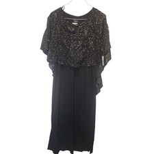 JM Studio John Meyer Black Gold Sequin Capelet Maxi Dress Womens Size 8 NWT