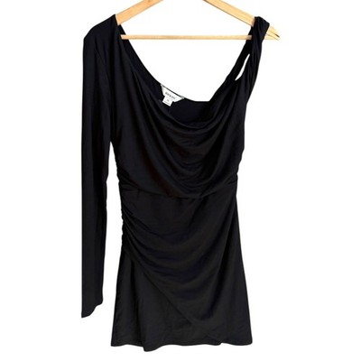 Alana Eve Chole One Shoulder Drapey Mini Cocktail Dress Black M Clubbing Sultry