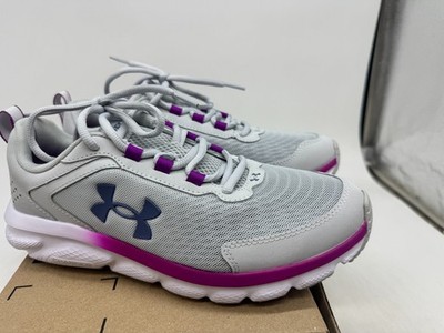 Under Armour Charged Assert 9 Running Sneakers Women's Gray Purple Low Top - 10