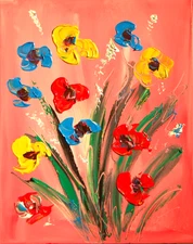 FLORAL  MODERN ABSTRACT   ORIGINAL impasto OIL PAINTING FF