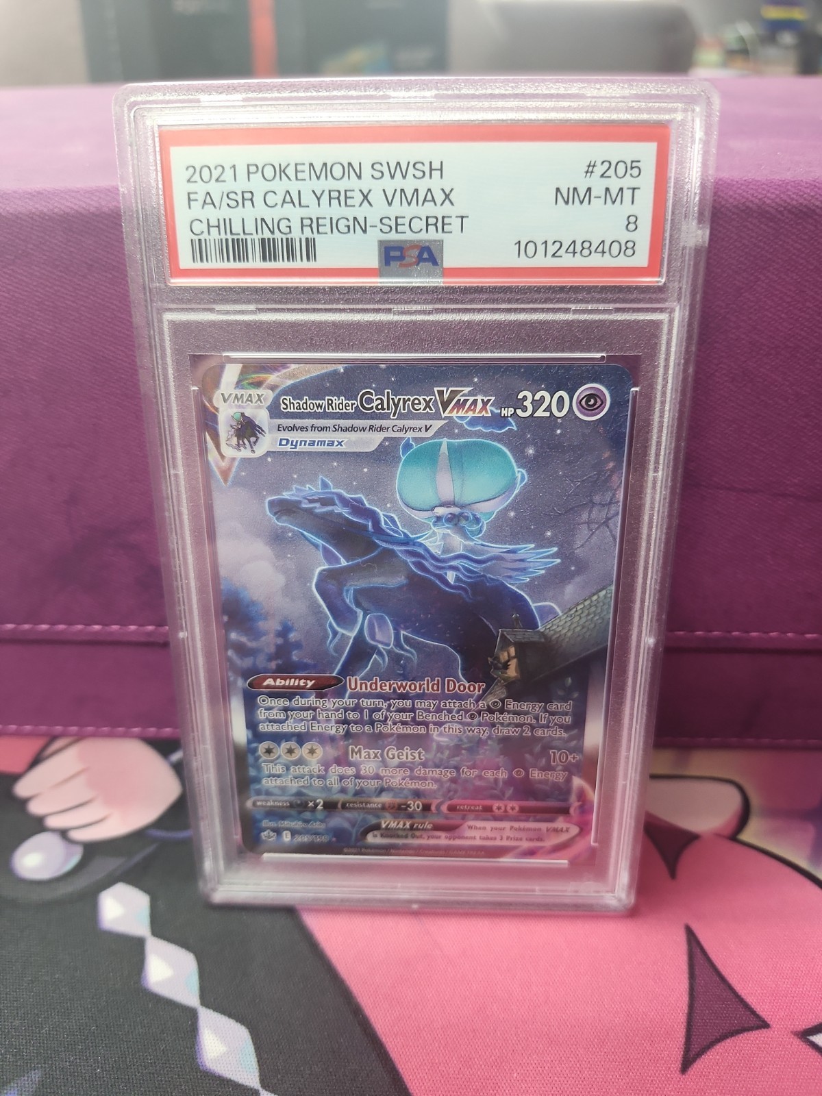Pokemon TCG Shadow Rider Calyrex VMAX 205/198 Chilling Reign SR Holo EN PSA 9