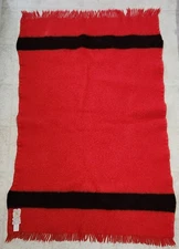 HUDSON'S BAY COMPANY 100% WOOL 2 STRIPE RED BLACK CARIBOU THROW BLANKET SHRUNK