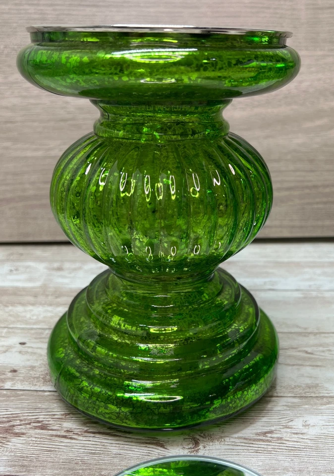 Ртутный стеклянный столб подсвечники пьедестал держатели с огнями набор из 2 - изумрудно-зеленый - Изображение 4 из 4