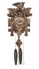 One Day Hand-Carved Cuckoo Clock with Five Maple Leaves & One Bird 9"  NEW