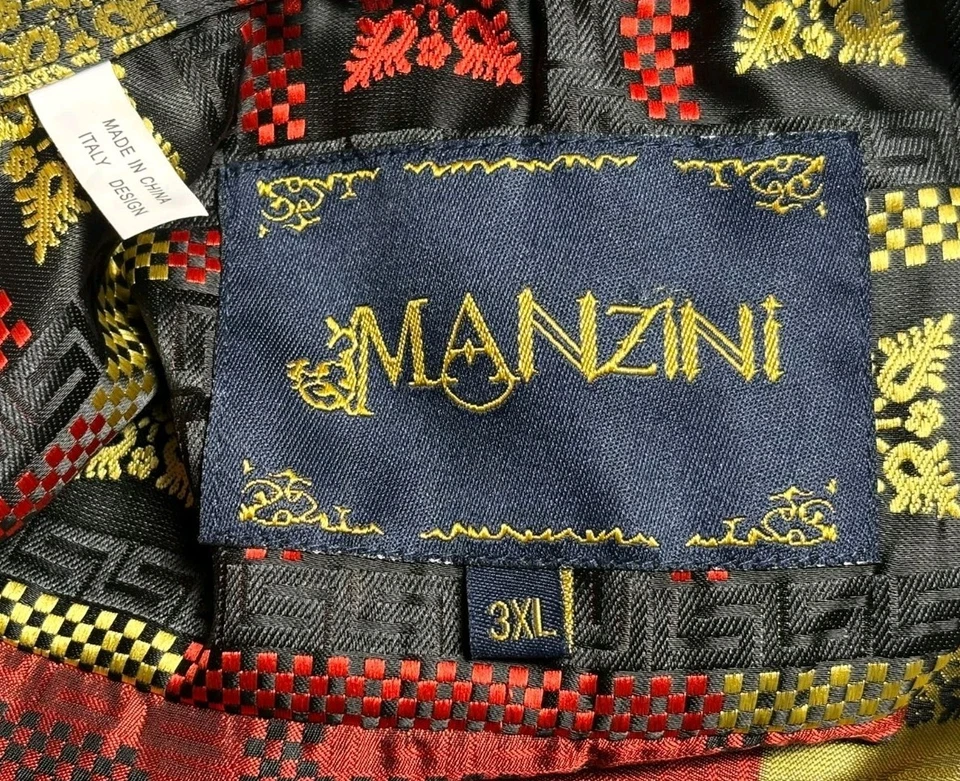 Manzini Shirt Mens 3XL Silky Multicolor Geometric Long Sleeve Button Up Dressy - Image 3 of 4