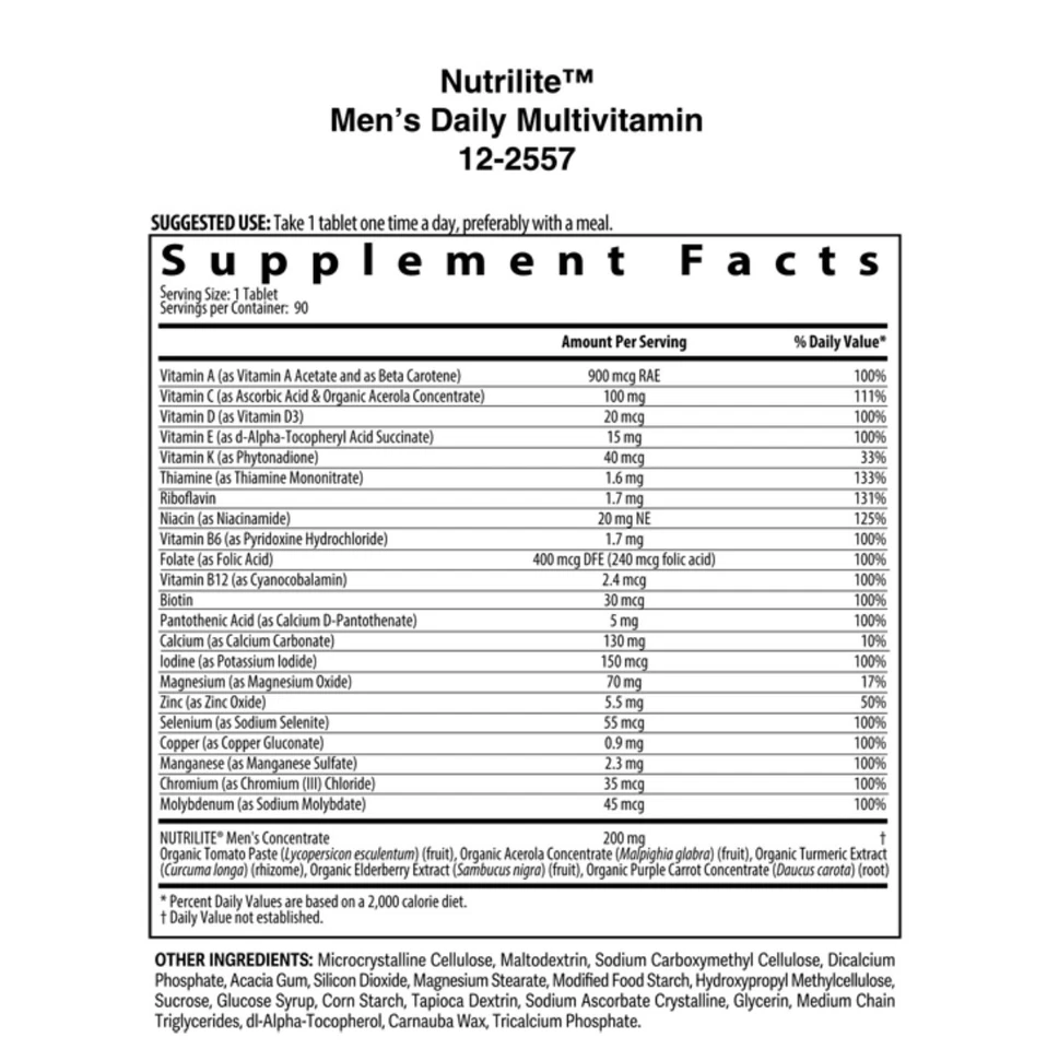 Comprimidos multivitamínicos diarios para hombres Amway Nutrilite - 90 comprimidos EXP:03/2026 Foto 2 de 2