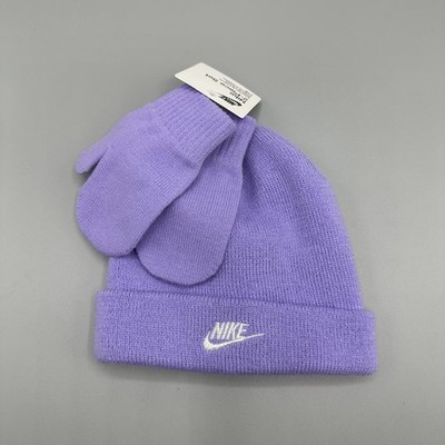 Nike Beanie Hat and Mittens 2 Piece Toddler Baby Set Size 2/4T Purple