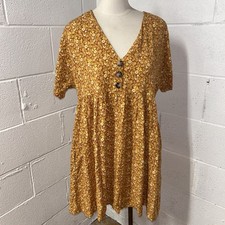 Madewell Babydoll Dress Sz M Empire Waist Orange Yellow Cottagecore Floral E4