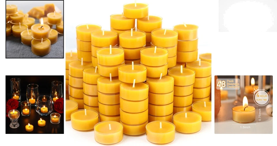 100% чистый пчелиный воск 48 упаковок бирюзовые лампы - элегантный чистый ожог для праздников и мероприятий - Изображение 2 из 4