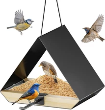 Black Sturdy Metal Roof Bird Feeder - Durable Outdoor Hanging, Easy to Clean, Me