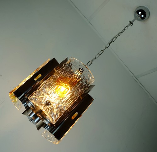 mid century PENDANT LIGHT glass metal chrome murano ice glass 1960s 70s - Picture 10 of 10