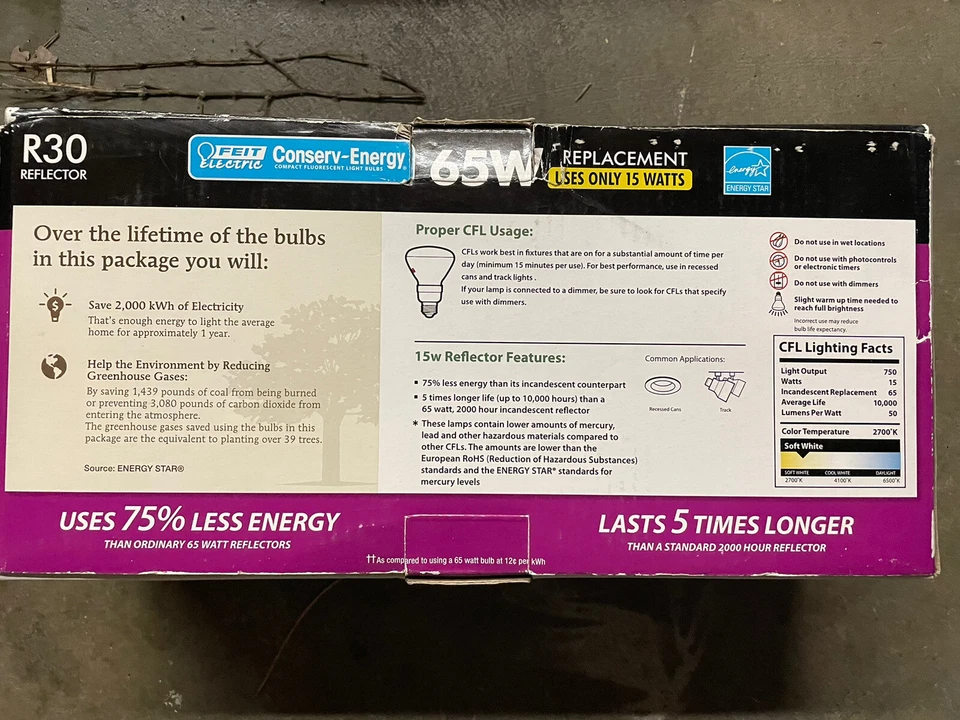 (4-Pack) Feit Electric Conserv-Energy R30 Reflector 65W Replacement - Uses 15W - Image 2 of 2