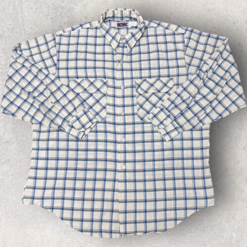 Vintage Big Mac Men's XL Tan Blue Plaid Long Sleeve Flannel Button-Up Shirt - Picture 2 of 9