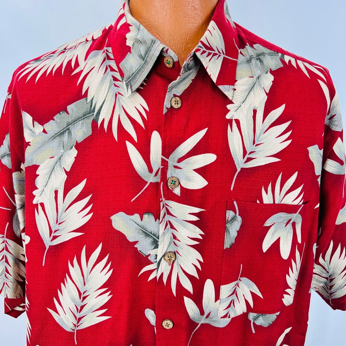 Caribbean Hawaiian Aloha XL Shirt Palm Leaves Coconut Buttion Red