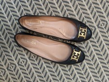 Escada leather ballet flats size 39.5 black with gold hardware