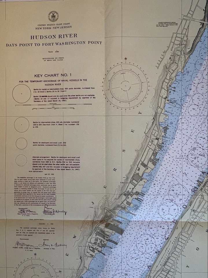 Original 1950s Nautical Chart Map,Hudson River,Ft Washington,New York,NJ,Coastal - Image 2 of 4