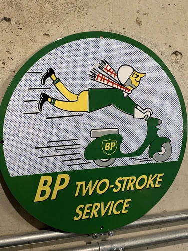 Vintage Style BP  Two-STROKE SERVICE MOTORCYCLE PUMP  GAS OIL Steel Sign
