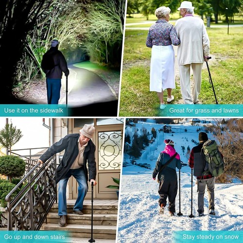 FOLDABLE WALKING STICK WITH LED LIGHT DISABILITY HEAVY DUTY CANE TORCH ALUMINIUM - Picture 15 of 24