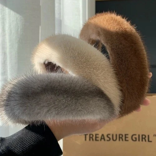 2025 New Women's Luxury Winter 100% Mink Fur Headband Real Fur Hair Band - Image 3 of 4